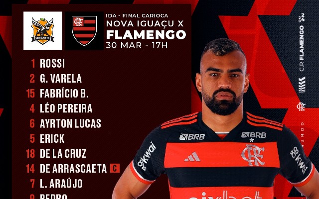 SAIU! Flamengo divulga escalação para jogo contra o Nova Iguaçu, pela final do Carioca