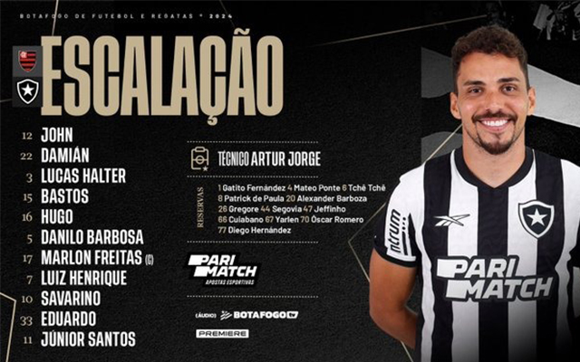 Escalação definida: veja time do Botafogo para enfrentar o Flamengo neste domingo