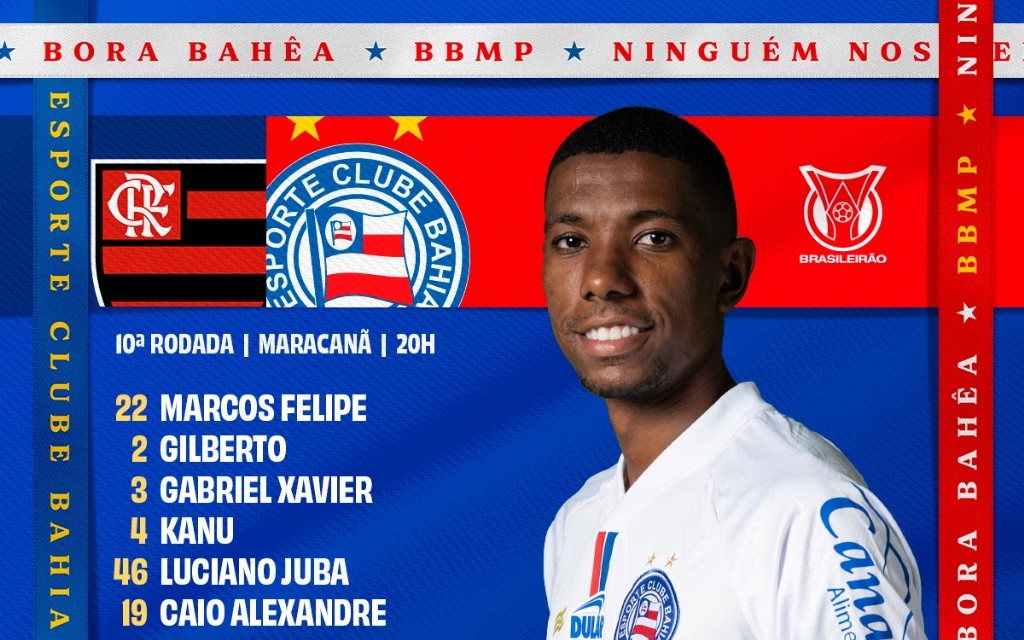 Com Everton Ribeiro, Bahia divulga escalação para o jogo de hoje contra o Flamengo