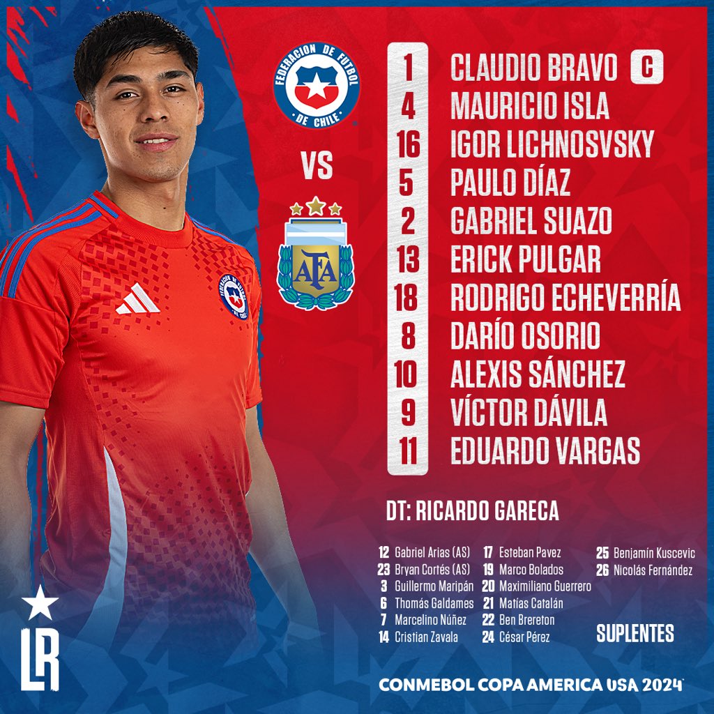 Com Erick Pulgar titular, veja escalação do Chile contra a Argentina; saiba onde assistir jogo da Copa América