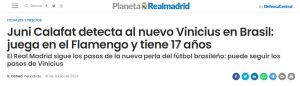 Manchete de portal espanhol sobre o interesse do Real Madrid em Lorran, do Flamengo