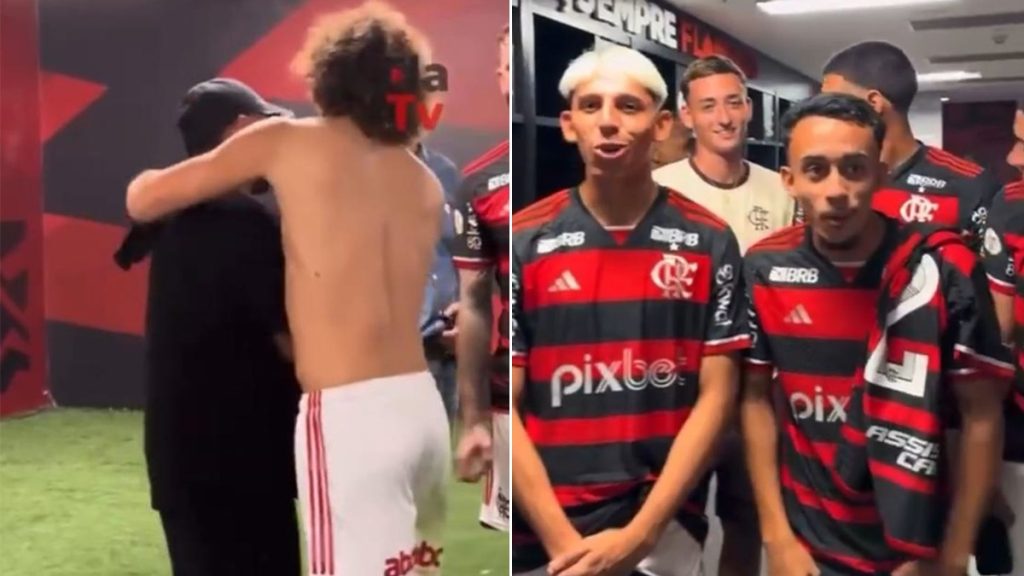 Tá em casa! Neymar vai a vestiário do Flamengo, resenha com David Luiz e é tietado por garotos
