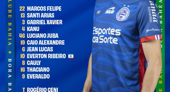 Bahia define escalação para jogo contra o Flamengo, pela Copa do Brasil