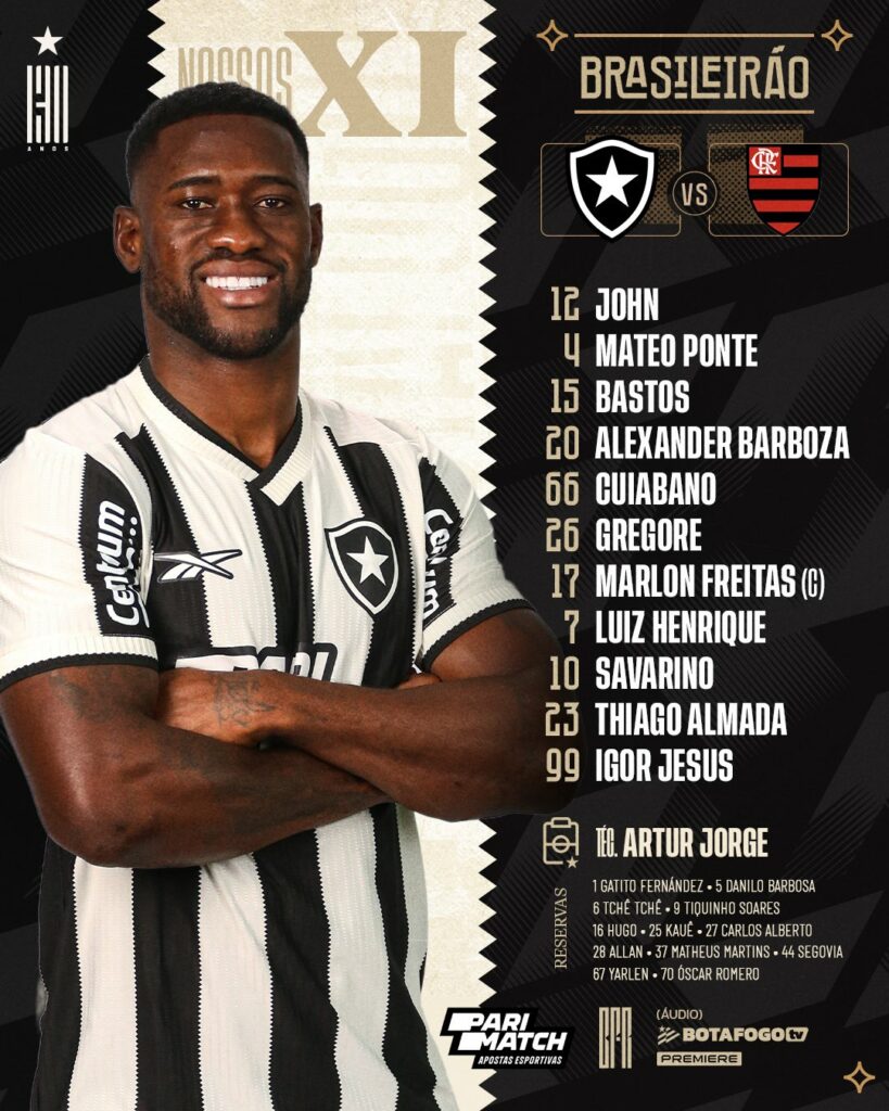 Botafogo divulga escalação para jogo contra o Flamengo hoje