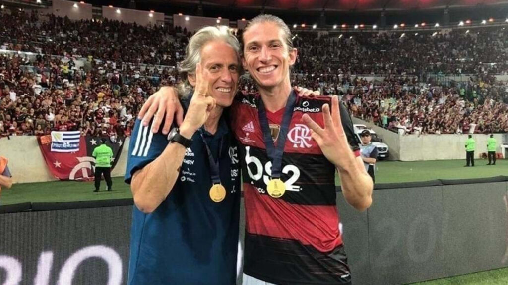 Filipe Luís e Jorge Jesus pelo Flamengo