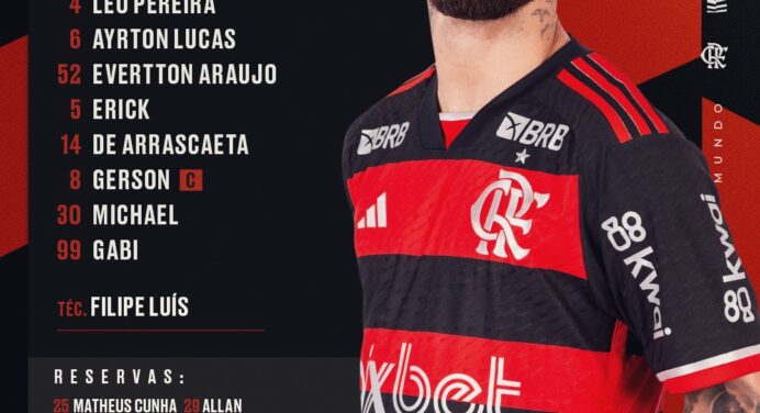 SAIU! Com Michael, Flamengo divulga escalação para jogo contra o Juventude, pelo Brasileirão
