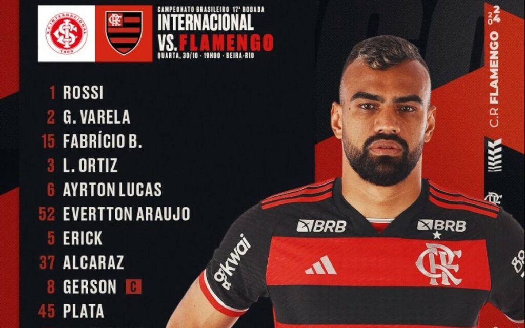 SAIU! Sem Gabigol, Flamengo divulga escalação para jogo contra o Internacional, pelo Brasileirão