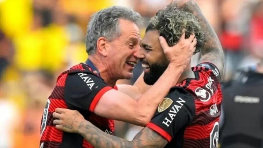 Rodolfo Landim e Gabigol comemorando