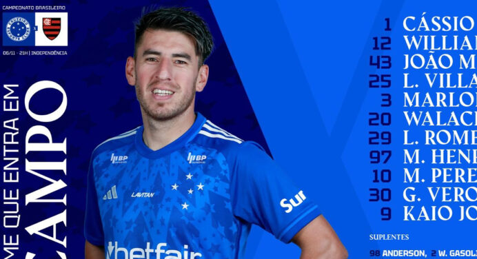 Veja escalação do Cruzeiro para jogo contra o Flamengo, pelo Brasileirão  