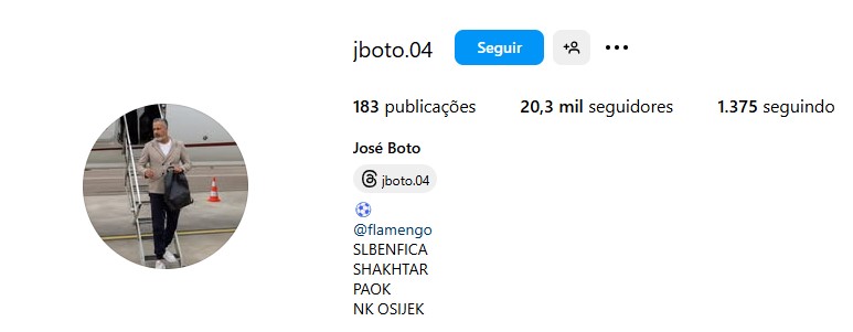 Instagram de José Boto, novo diretor técnico do Flamengo