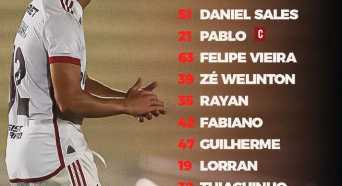 SAIU! Com Lorran e Carlinhos, Flamengo divulga escalação para jogo contra o Nova Iguaçu, pelo Carioca