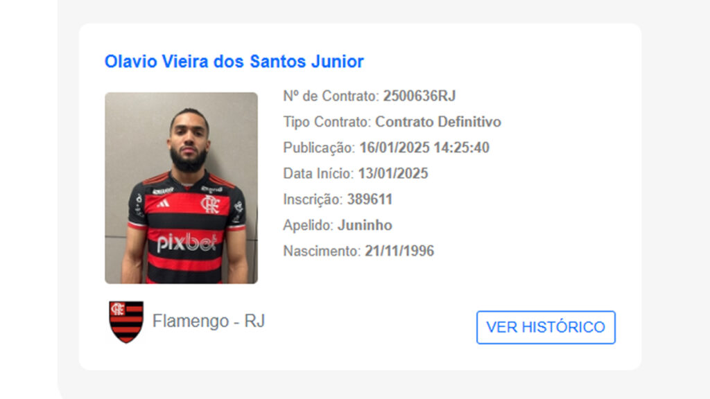 Juninho tem nome publicado no BID e pode estrear pelo Flamengo