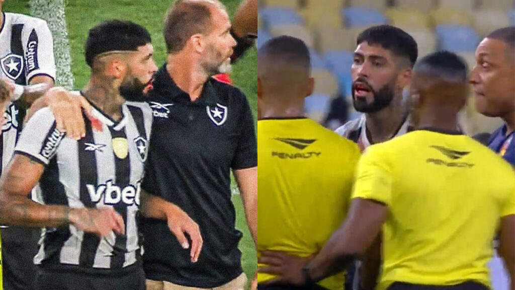 Jogador do Botafogo tenta dar soco em Bruno Henrique, mas leva invertida e sai com boca sangrando
