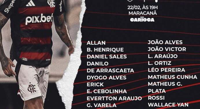 Sem De La Cruz, Flamengo define relacionados para jogo contra o Maricá, pelo Carioca; veja lista completa