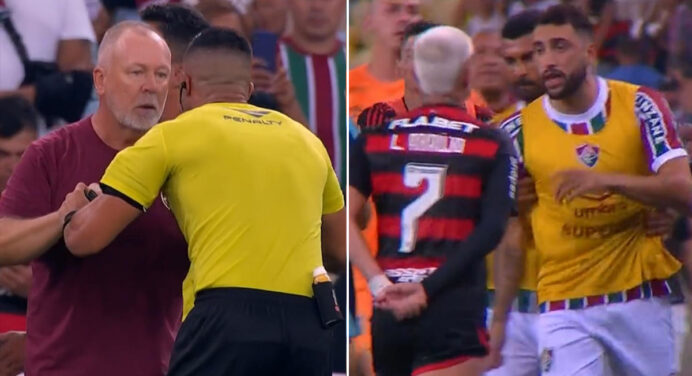 Luiz Araújo causa expulsão de zagueiro e ‘descontrole’ de Mano em jogo do Flamengo x Fluminense