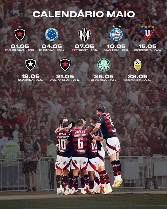 Flamengo tem 9 jogos em 28 dias no mês de maio