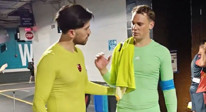 Neuer interage com jogador do Flamengo e ‘gesto’ de goleiro do Bayern repercute na internet; veja vídeo