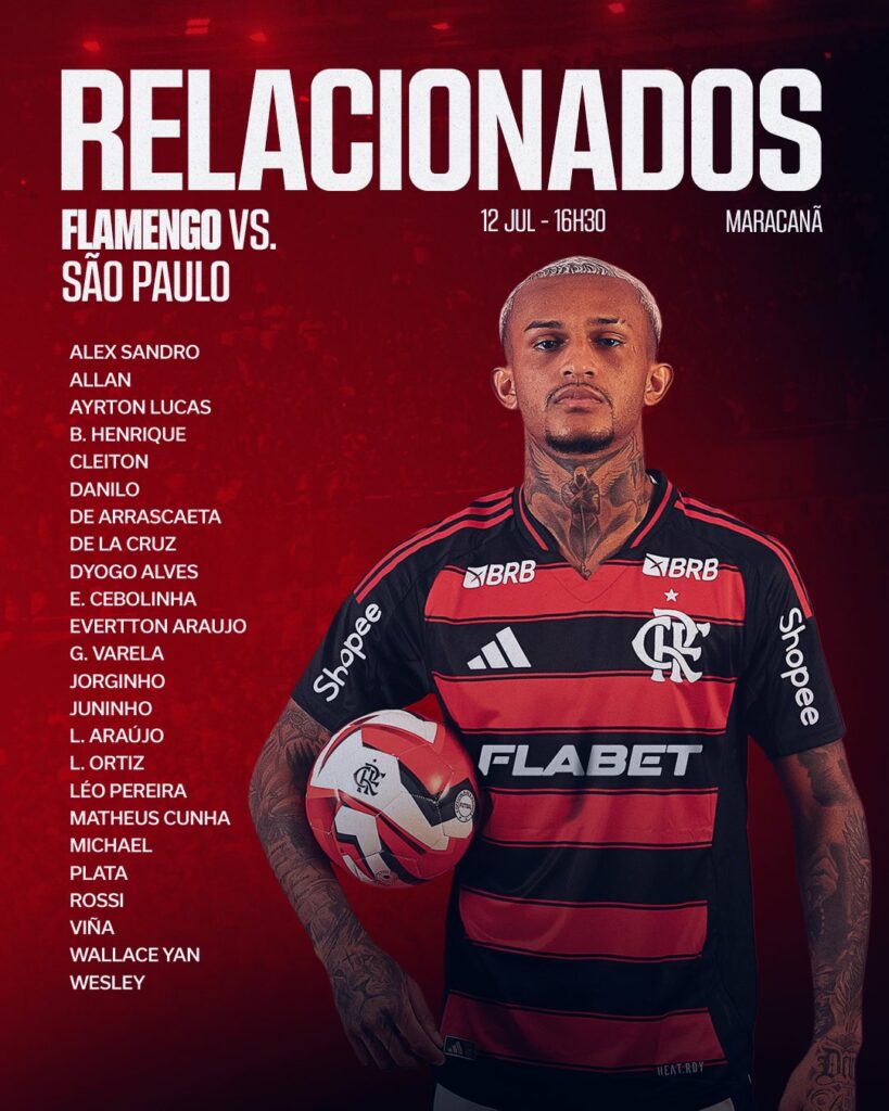 Sem Pedro, Flamengo divulga lista de relacionados para jogo contra o São Paulo