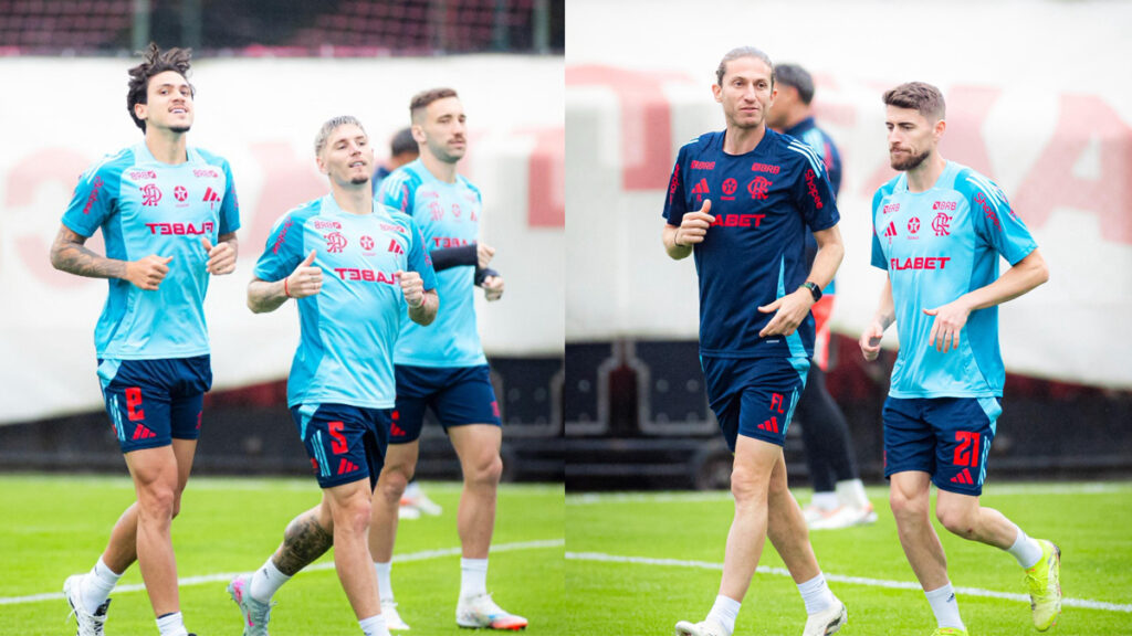 Filipe Luís define time titular para jogo do Flamengo x Fluminense em treino deste sábado