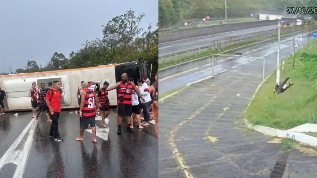 VÍDEO: veja imagens do momento do acidente de ônibus de torcida do Flamengo; clube se pronuncia
