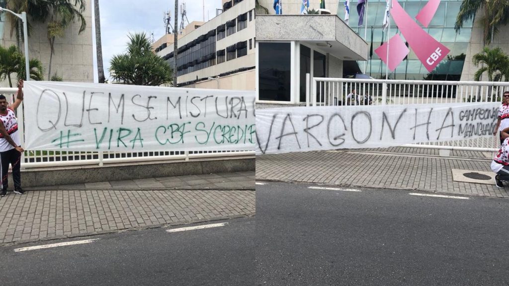 “A CBF é verde”: torcedores do Flamengo protestam na sede da entidade no Rio de Janeiro; veja