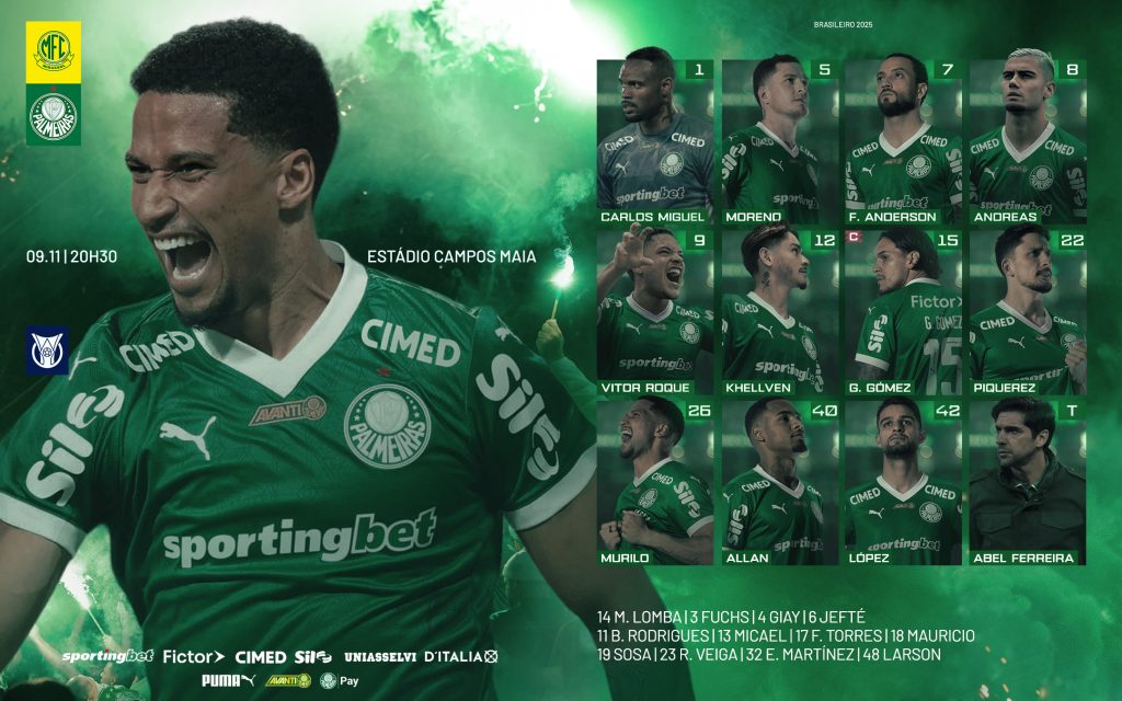 Com Flaco López e Vitor Roque, Palmeiras divulga escalação para jogo contra o Mirassol; Flamengo fica de olho