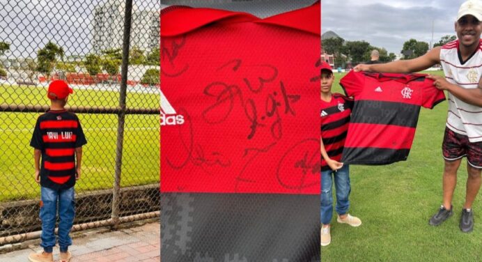 Menino que sofre de câncer visita Gávea e ganha camisa autografada do FlaMaster