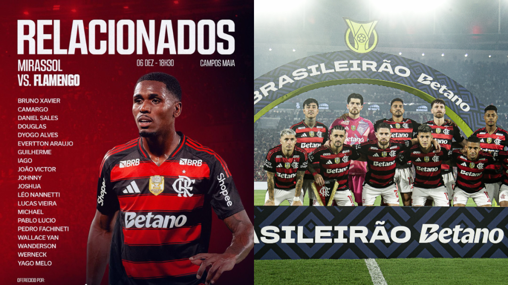 Com 4 jogadores do time profissional, Flamengo divulga relacionados para jogo contra Mirassol