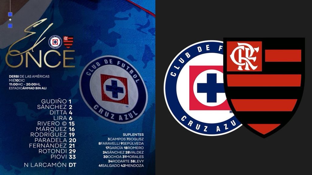 Cruz Azul divulga escalação para jogo contra o Flamengo, pela Copa Intercontinental