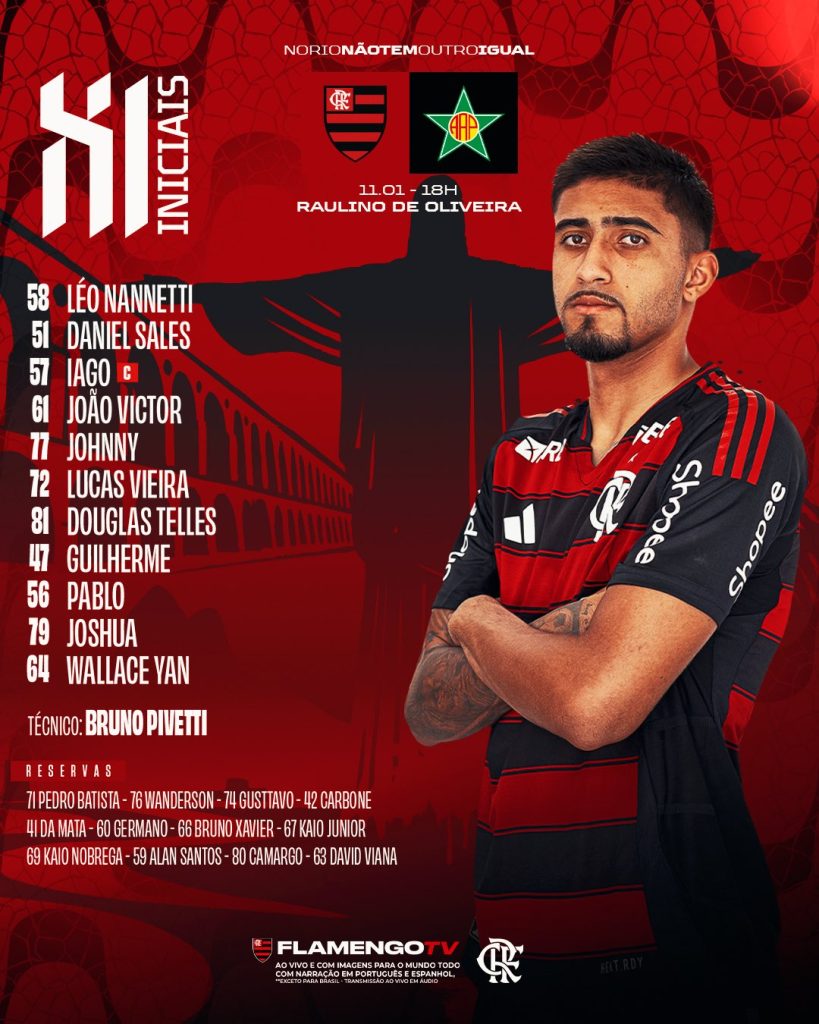 SAIU! Com Wallace Yan, Flamengo divulga escalação para jogo contra a Portuguesa, no Carioca