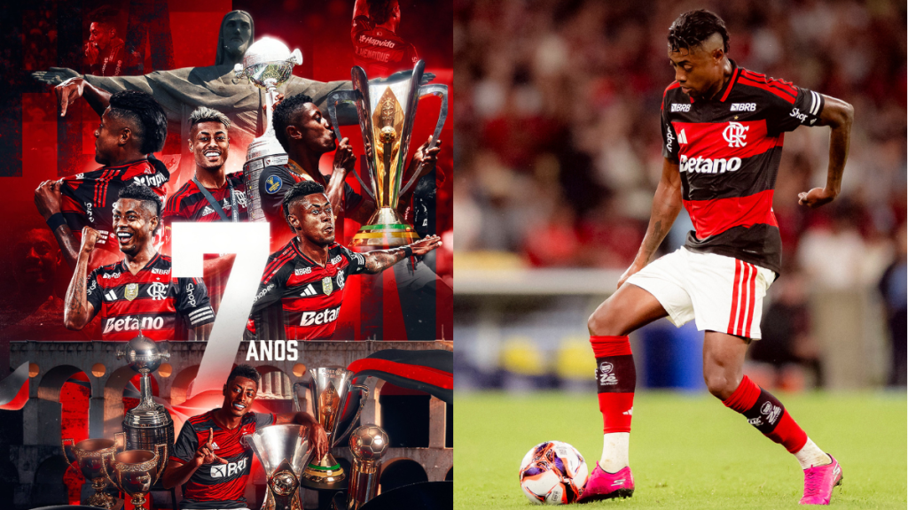 Bruno Henrique completa 7 anos no Flamengo e recebe homenagem do clube