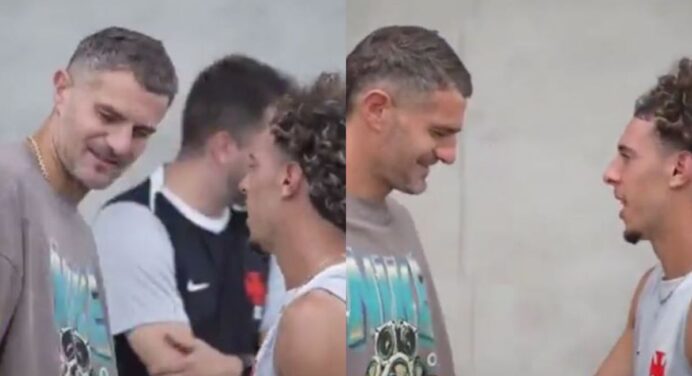 Atacante se despede dos jogadores do Vasco antes de jogo contra o Flamengo, pelo Carioca