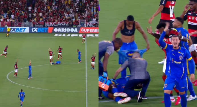 Jogador do Sampaio Corrêa passa mal e deixa jogo do Flamengo de ambulância no Maracanã