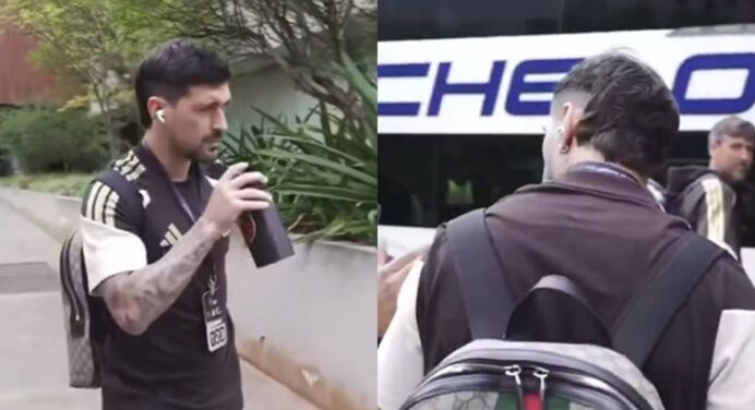 Policial para Arrascaeta antes de entrada em ônibus do Flamengo; veja vídeo