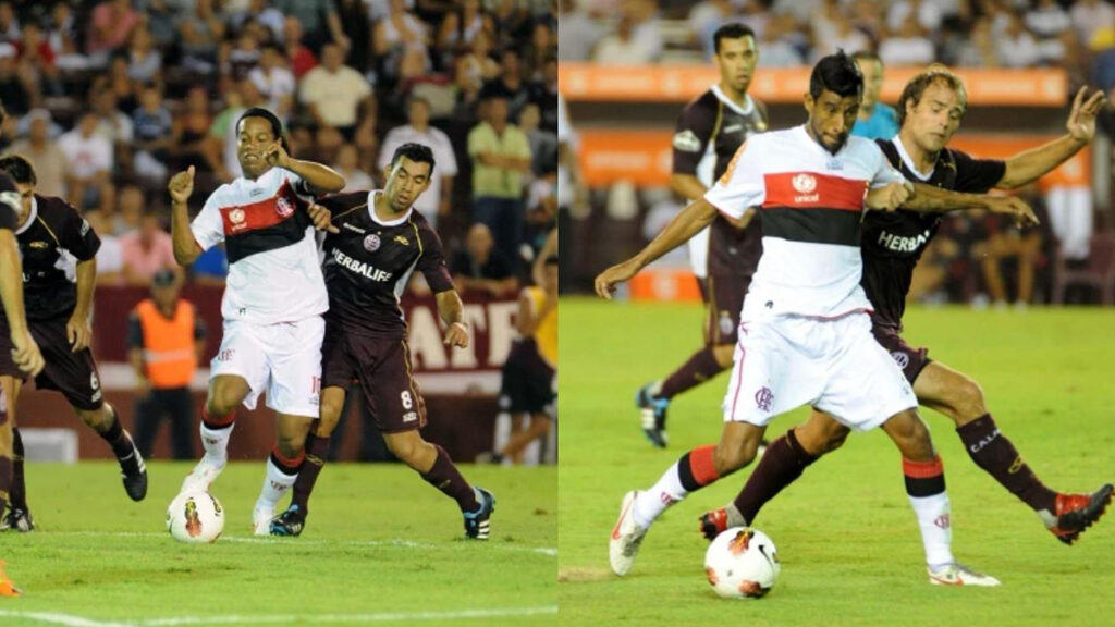 Ronaldinho Gaúcho em campo e gol de Léo Moura: relembre último jogo entre Flamengo e Lanús na Argentina