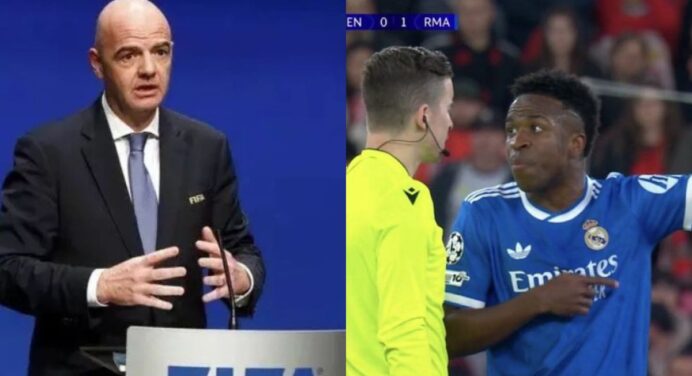 Presidente da FIFA se pronuncia sobre caso de racismo contra Vini Jr em jogo do Real Madrid x Benfica na Champions League