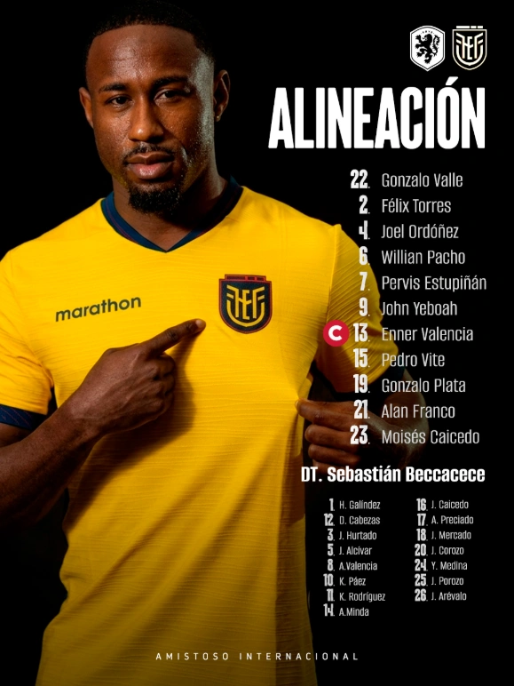 Com Gonzalo Plata, Equador divulga escalação para jogo contra a Holanda