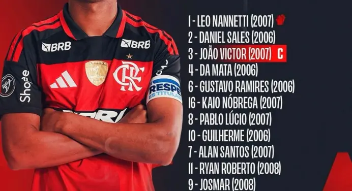 SAIU! Com Ryan Roberto, Flamengo divulga escalação para final da Libertadores Sub-20 contra Santiago Wanderers