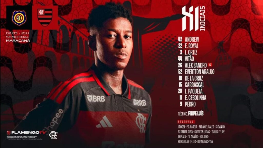 SAIU! Com Paquetá e Pedro, Flamengo divulga escalação para jogo contra o Madureira, pelo Carioca