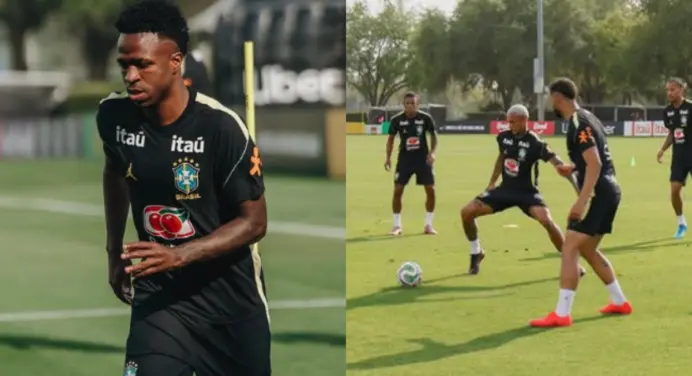 Vini Jr ‘acaba’ com ex-jogador do Flamengo em treino da Seleção Brasileira