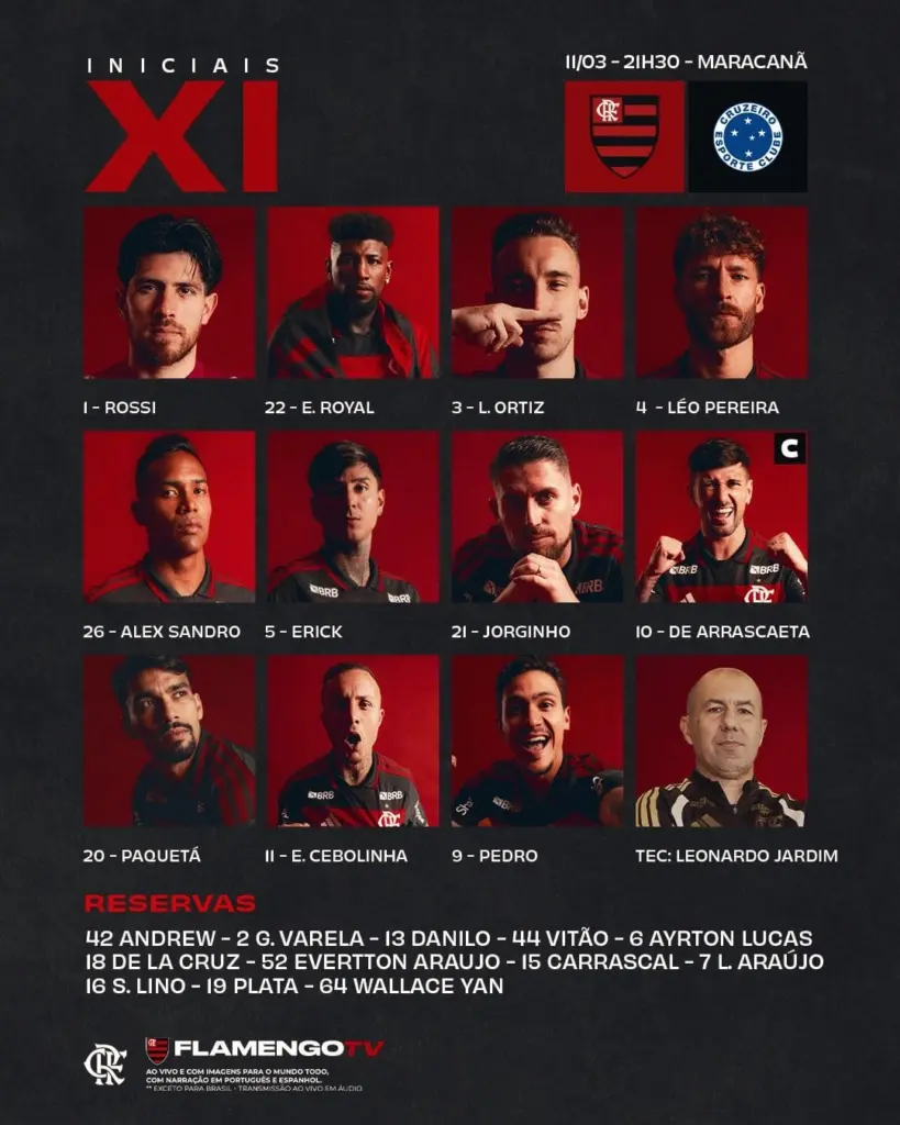 SAIU! Com Paquetá, Flamengo divulga escalação para jogo contra o Cruzeiro, pelo Brasileirão