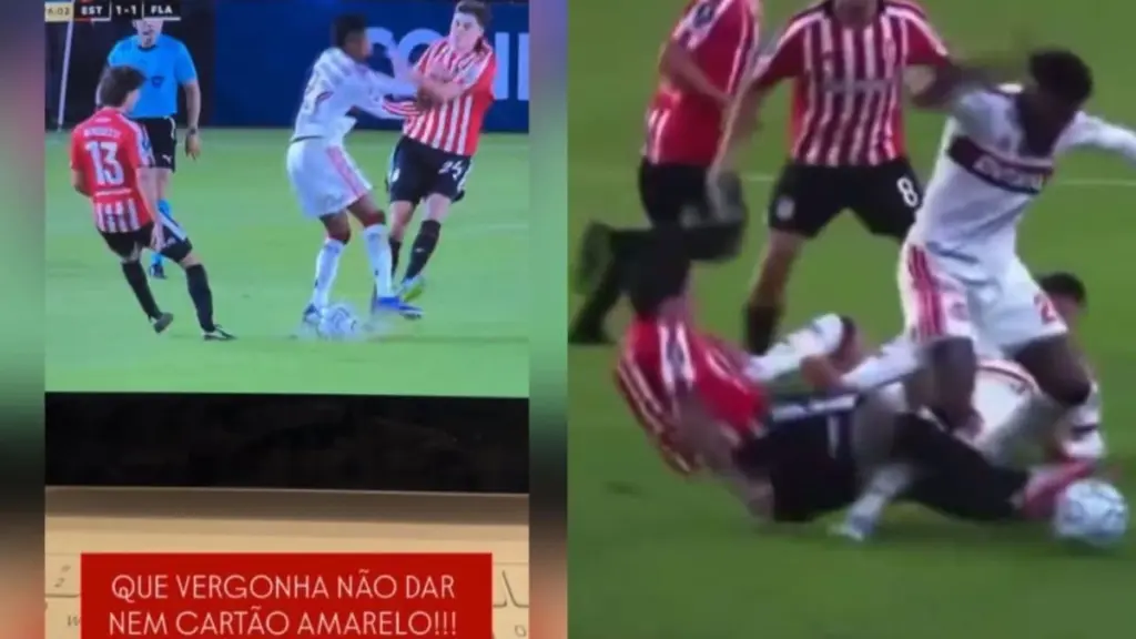 “Que vergonha”: jogador do Flamengo surta com não expulsão de zagueiro do Estudiantes na Libertadores