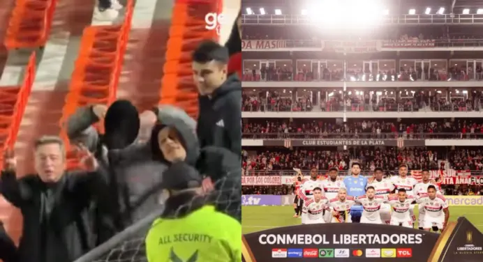 Vídeo flagra gestos racistas de torcedor do Estudiantes em direção à torcida do Flamengo