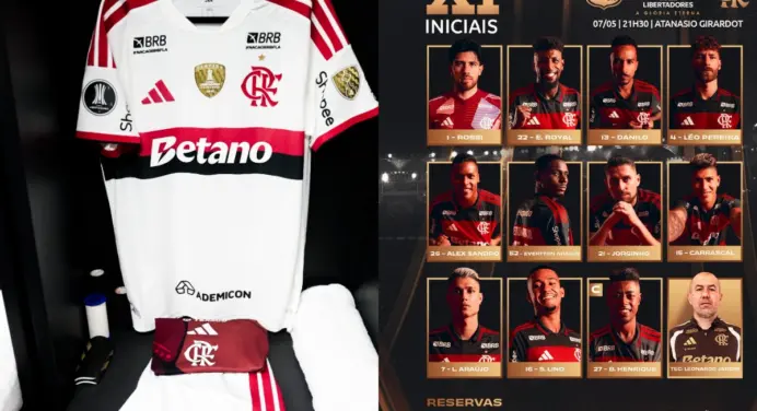 SAIU! Com Carrascal, Flamengo divulga escalação para jogo contra Independiente Medellín, pela Libertadores