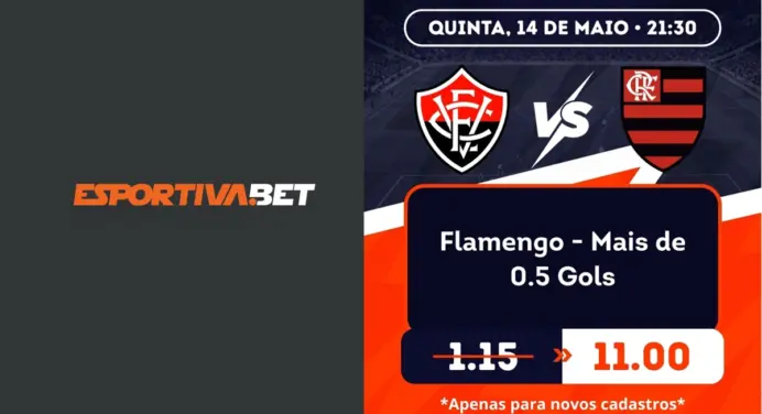 Esportiva Bet paga odd 11 para Flamengo marcar pelo menos 1 gol em jogo contra o Vitória