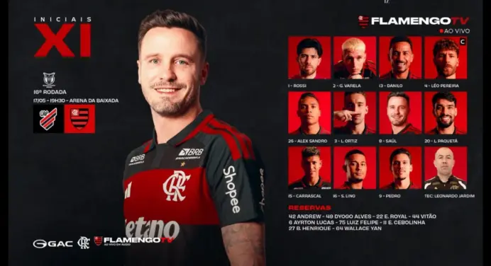 SAIU! Com Paquetá, Flamengo divulga escalação para jogo contra o Athletico-PR, pelo Brasileirão