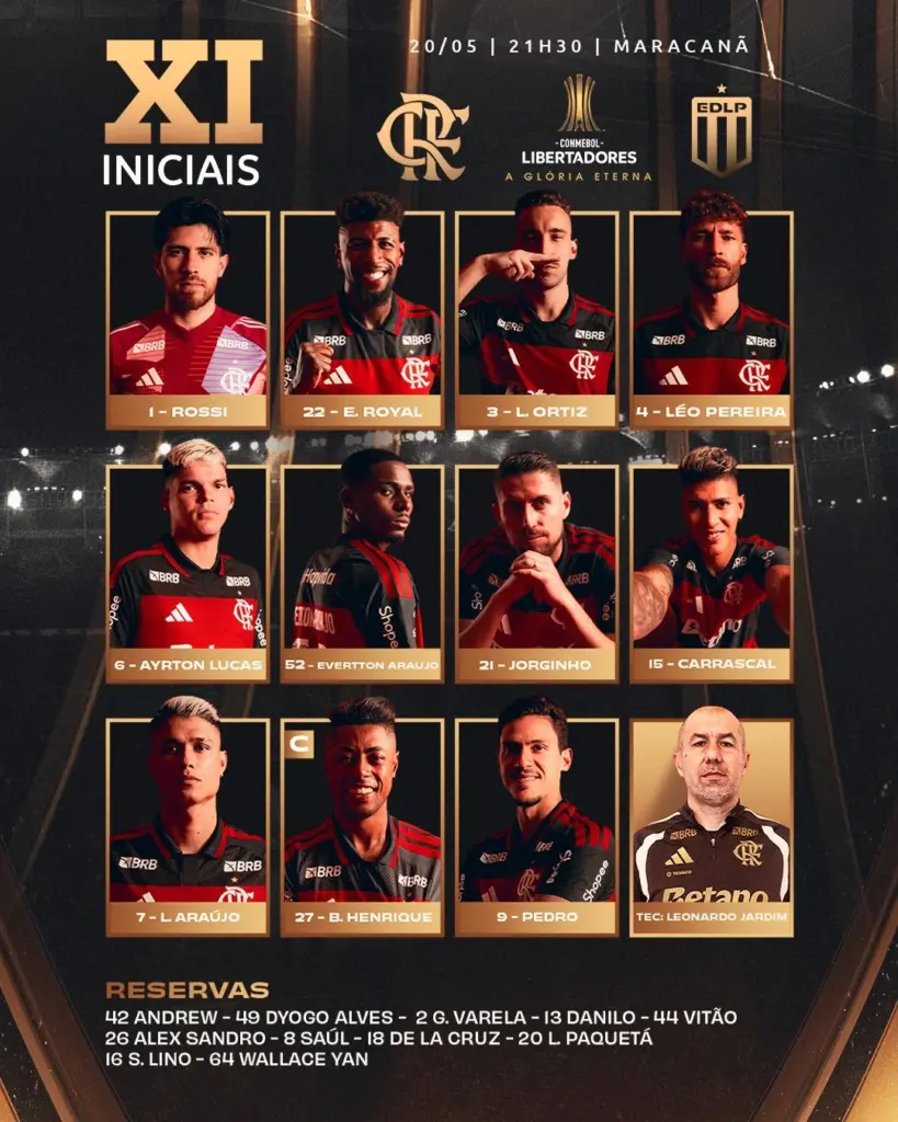 SAIU! Com ‘mistão’, Flamengo divulga escalação para jogo contra o Estudiantes, pela Libertadores
