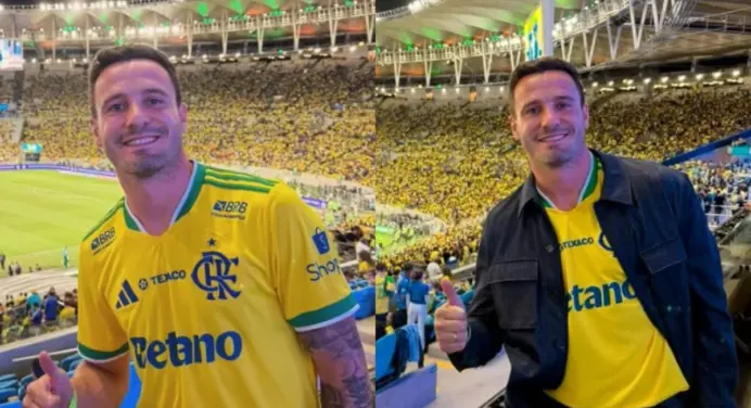Jogador do Flamengo aproveita férias e marca presença em jogo do Brasil x Panamá